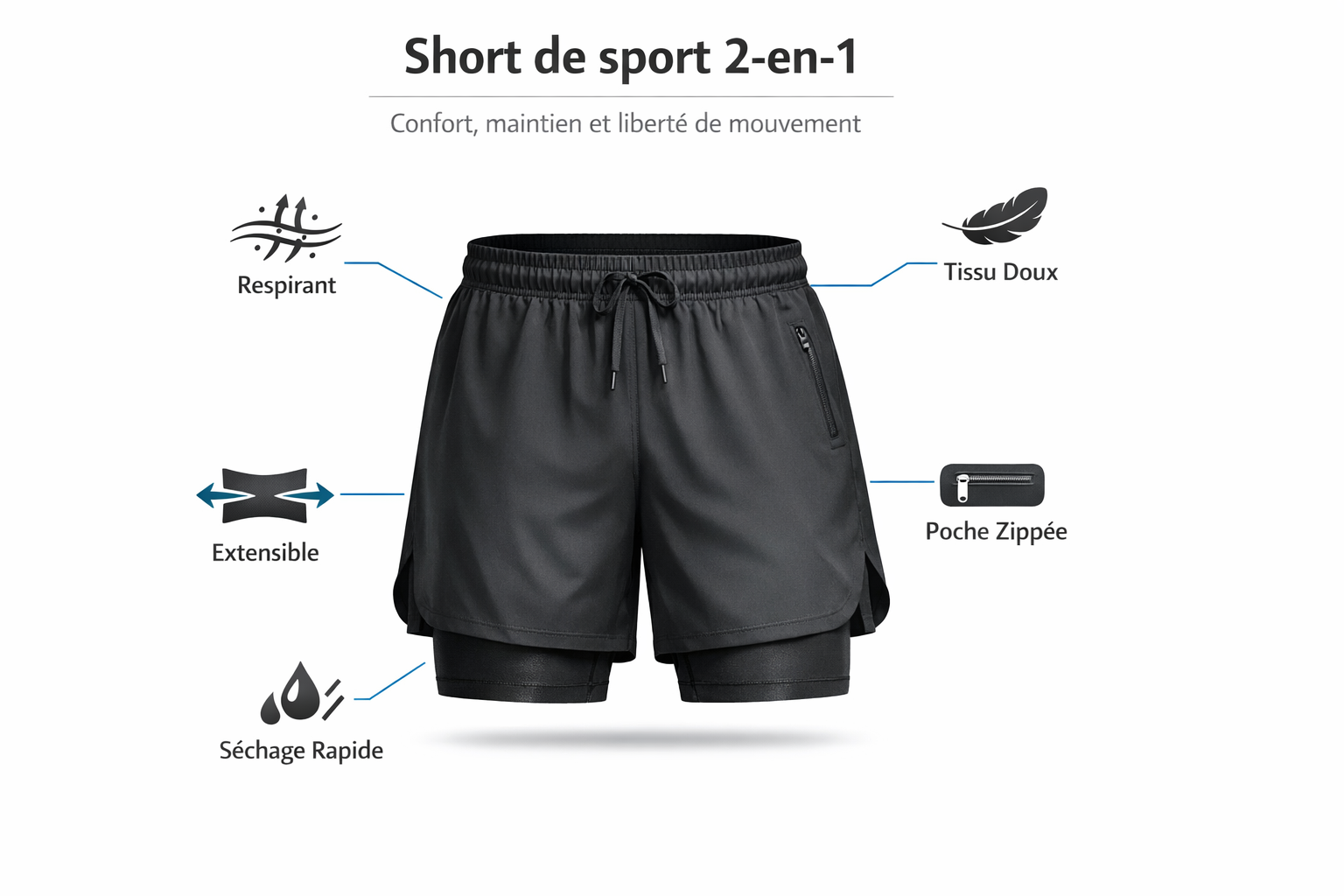 Short running 2 en 1 - cuissard intégré Image